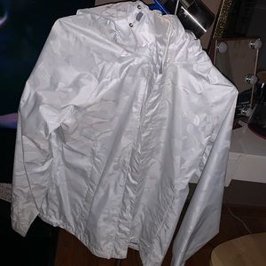 White camo north face rain jacket